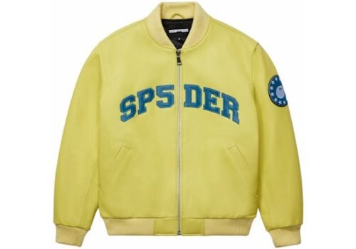 Sp5der Leather Logo Bomber Jacket