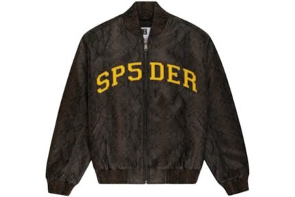 Sp5der Snake Leather Varsity Bomber Jacket