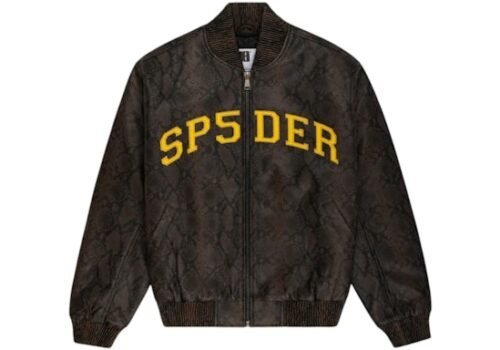 Sp5der Snake Leather Varsity Bomber Jacket
